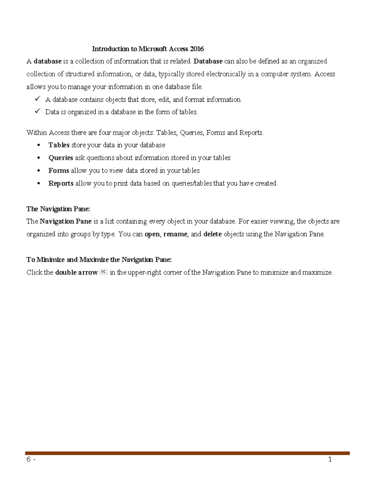 Introduction TO Access 2016 - 6 - 1 Introduction to Microsoft Access ...