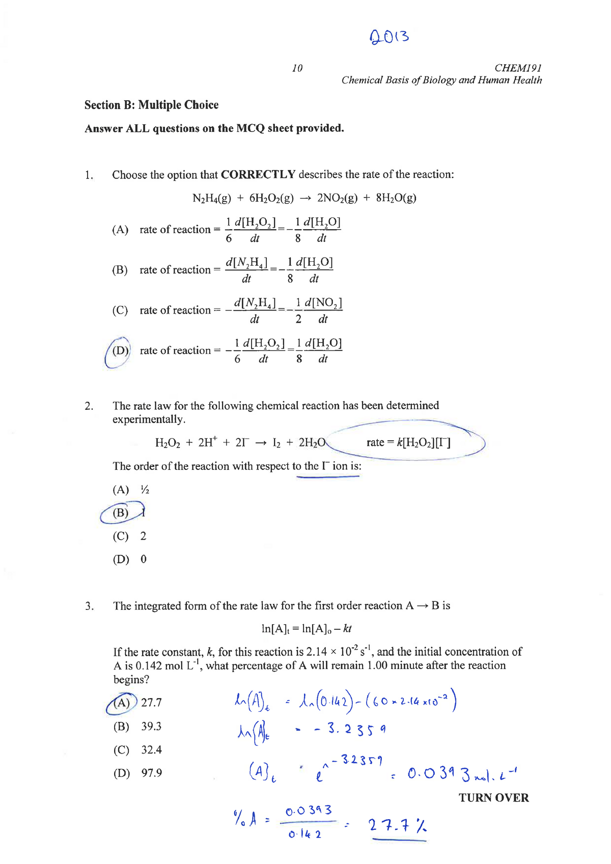 Kinetics Past MCQs Answers - The Chemical Basis of Biology and Human ...