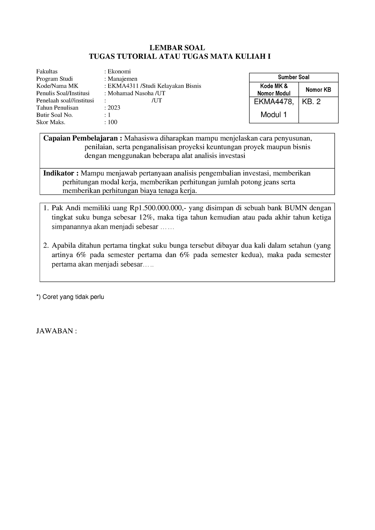 Tugas 1 EKMA4311- Studi Kelayakan Bisnis(Windy Antris Sulistiowati ...