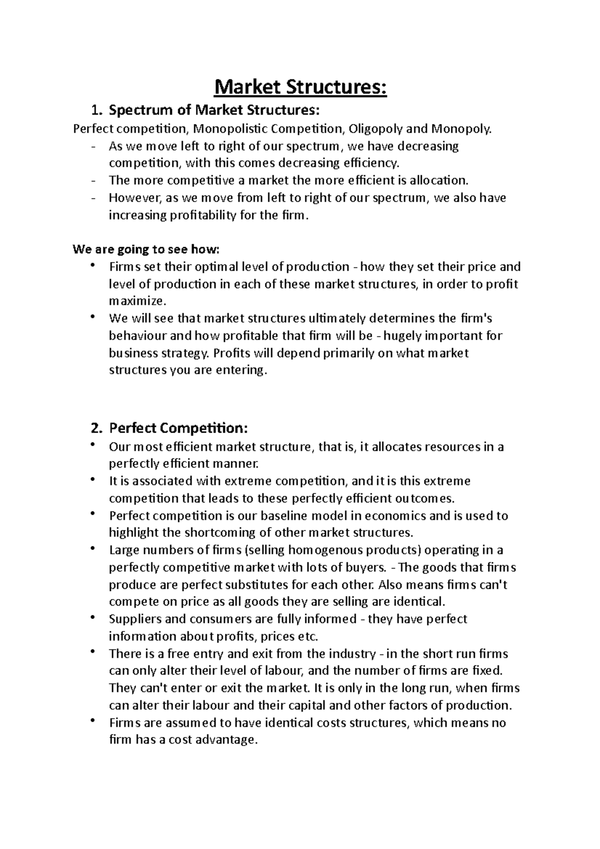 market structure essay questions and answers