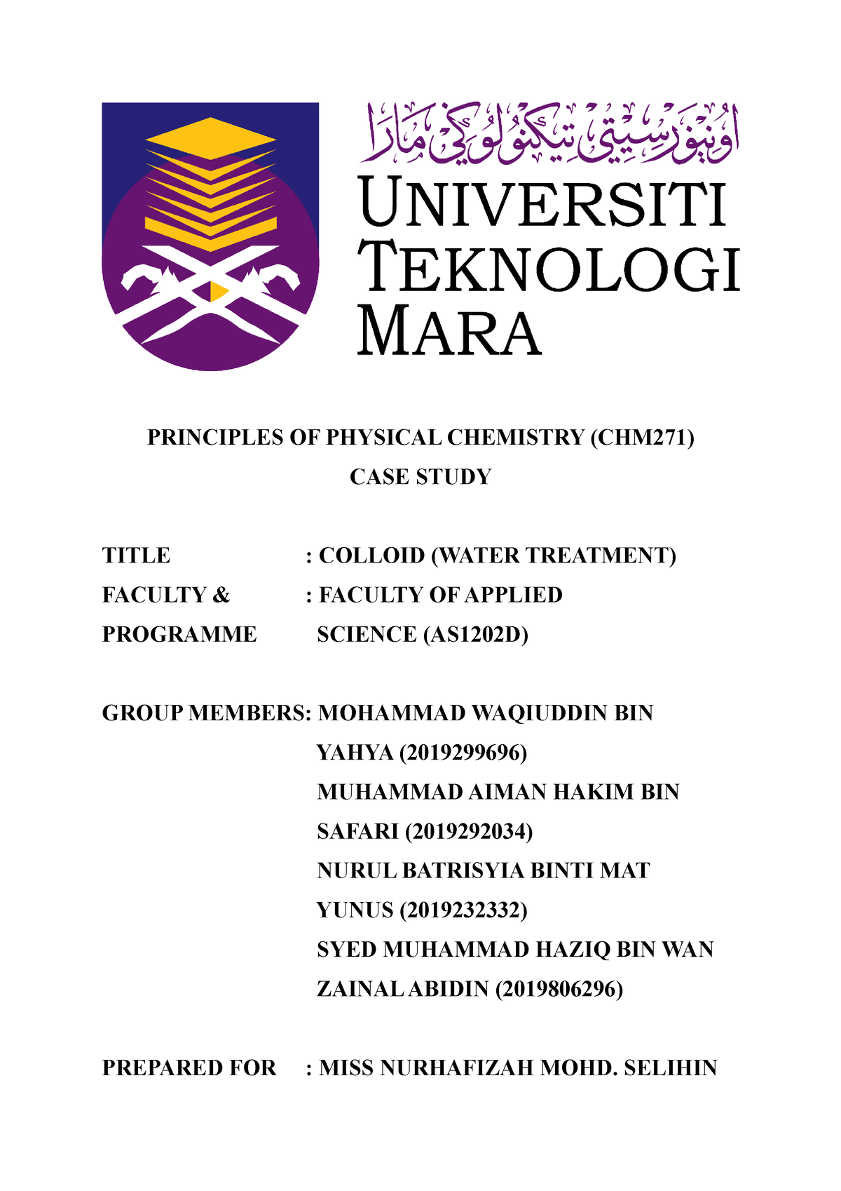 CASE Study CHM271 - PRINCIPLES OF PHYSICAL CHEMISTRY (CHM271) CASE ...