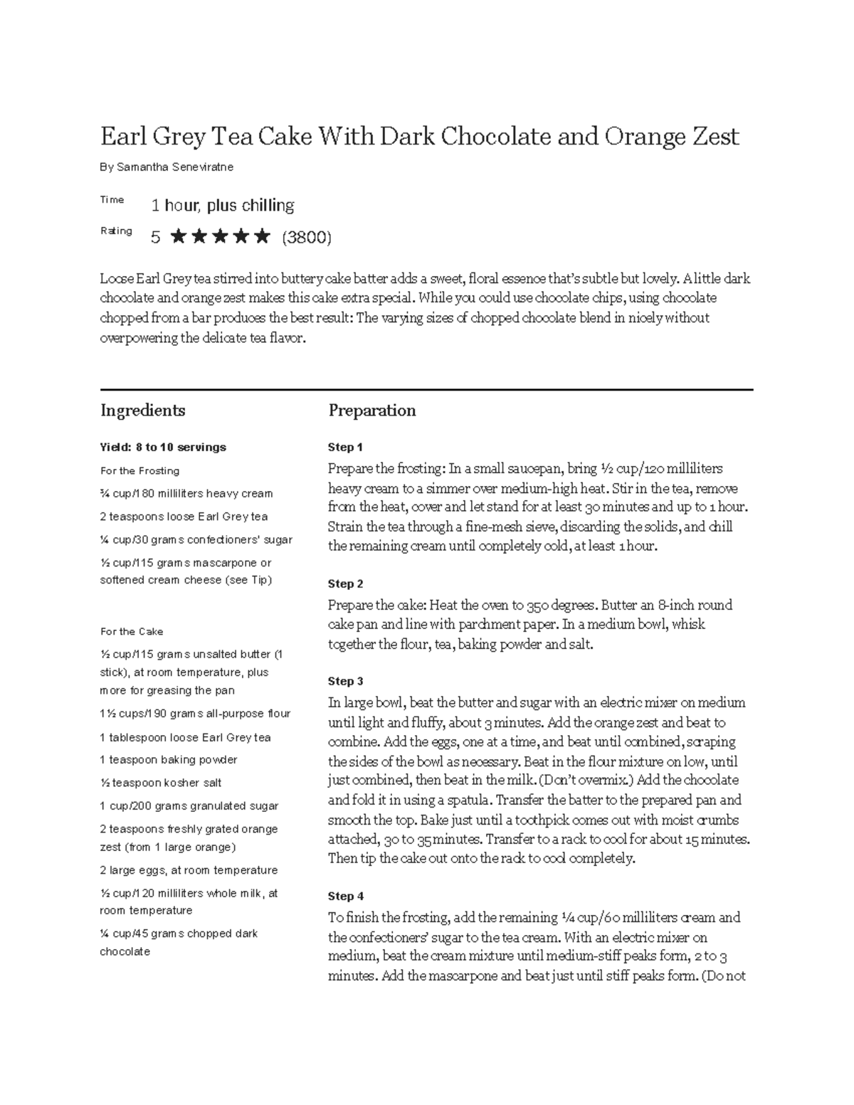 Earl Grey Tea Cake With Dark Chocolate and Orange Zest Recipe NYT