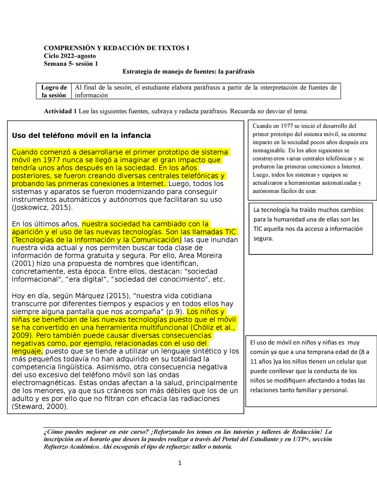 S05.s1 Resolver Ejercicio - COMPRENSIÓN Y REDACCIÓN DE TEXTOS I Ciclo ...