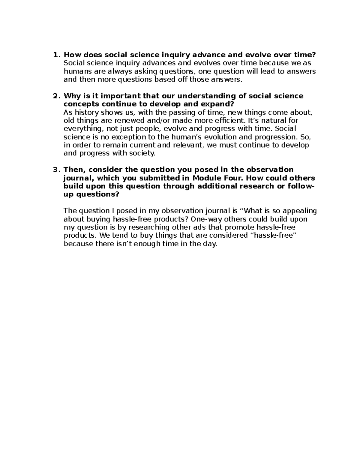 6-1 Short Answer- Chain of Inquiry - 1. How does social science inquiry ...