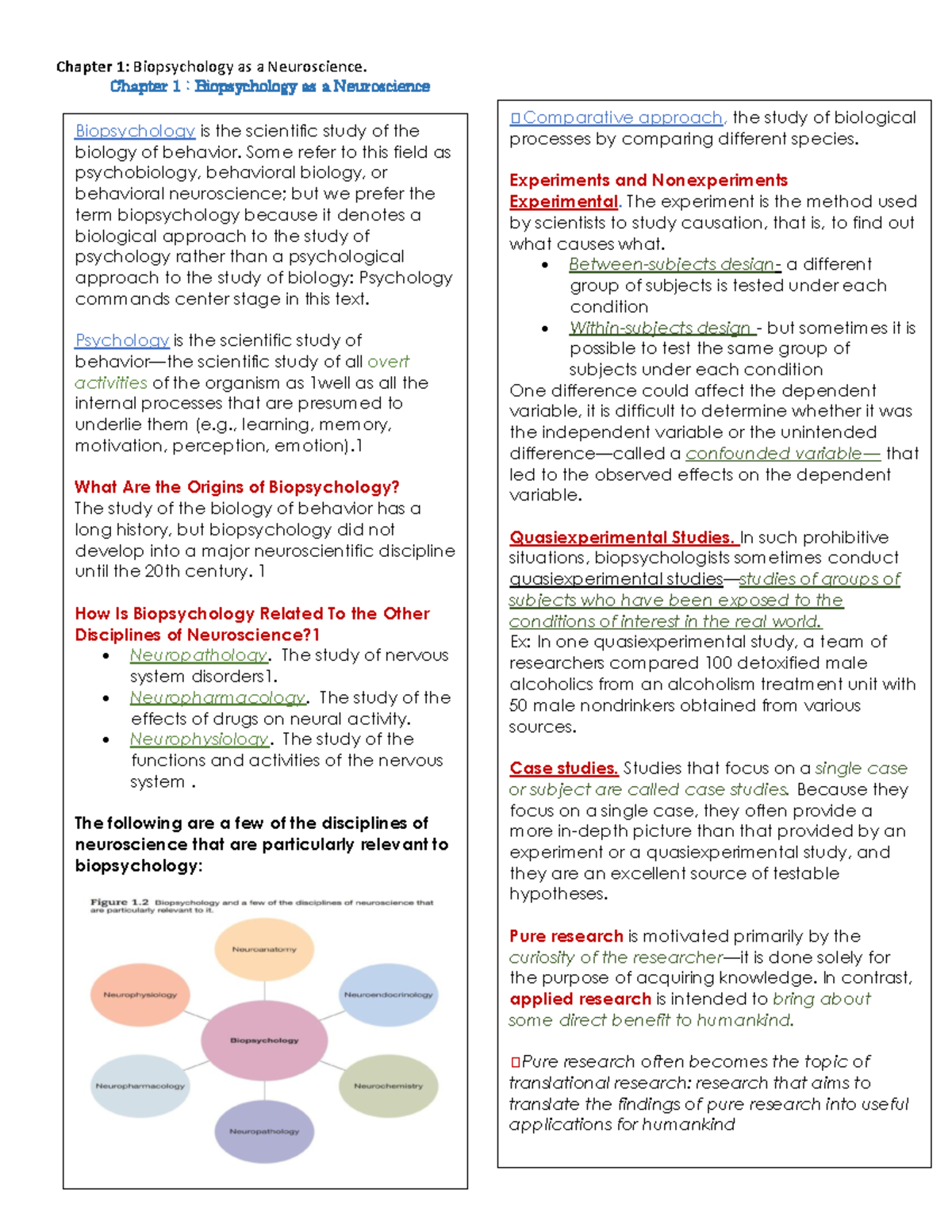 Biopsych 1 3 notes - Reviewer - Chapter 1 : Biopsychology as a ...