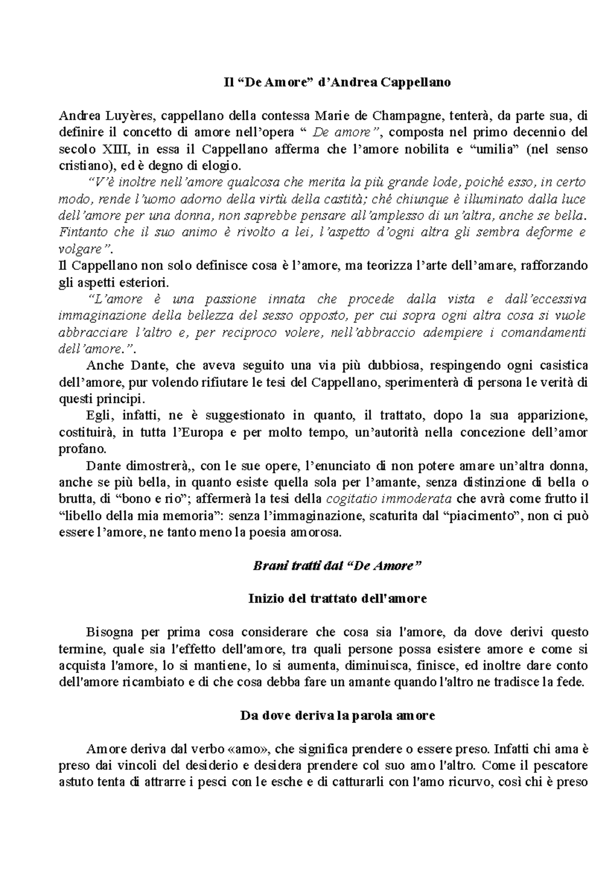 Amor cortese Il “De Amore” d’Andrea Cappellano Andrea Luyères, cappellano della contessa Marie Amor cortese Il “De Amore” d’Andrea Cappellano Andrea Luyères, cappellano della contessa Marie