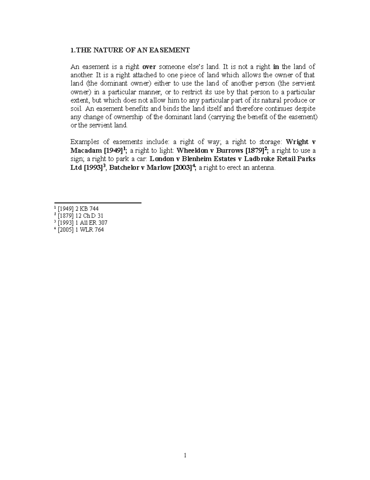 Land Law Easement (Revision) 1 NATURE OF AN EASEMENT An easement is a