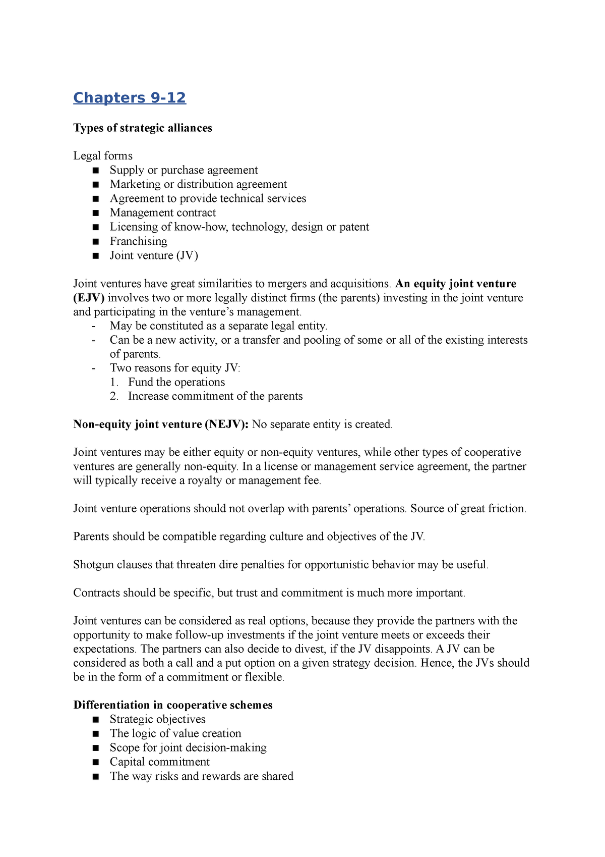 summary-of-chapters-9-12-chapters-9-types-of-strategic-alliances