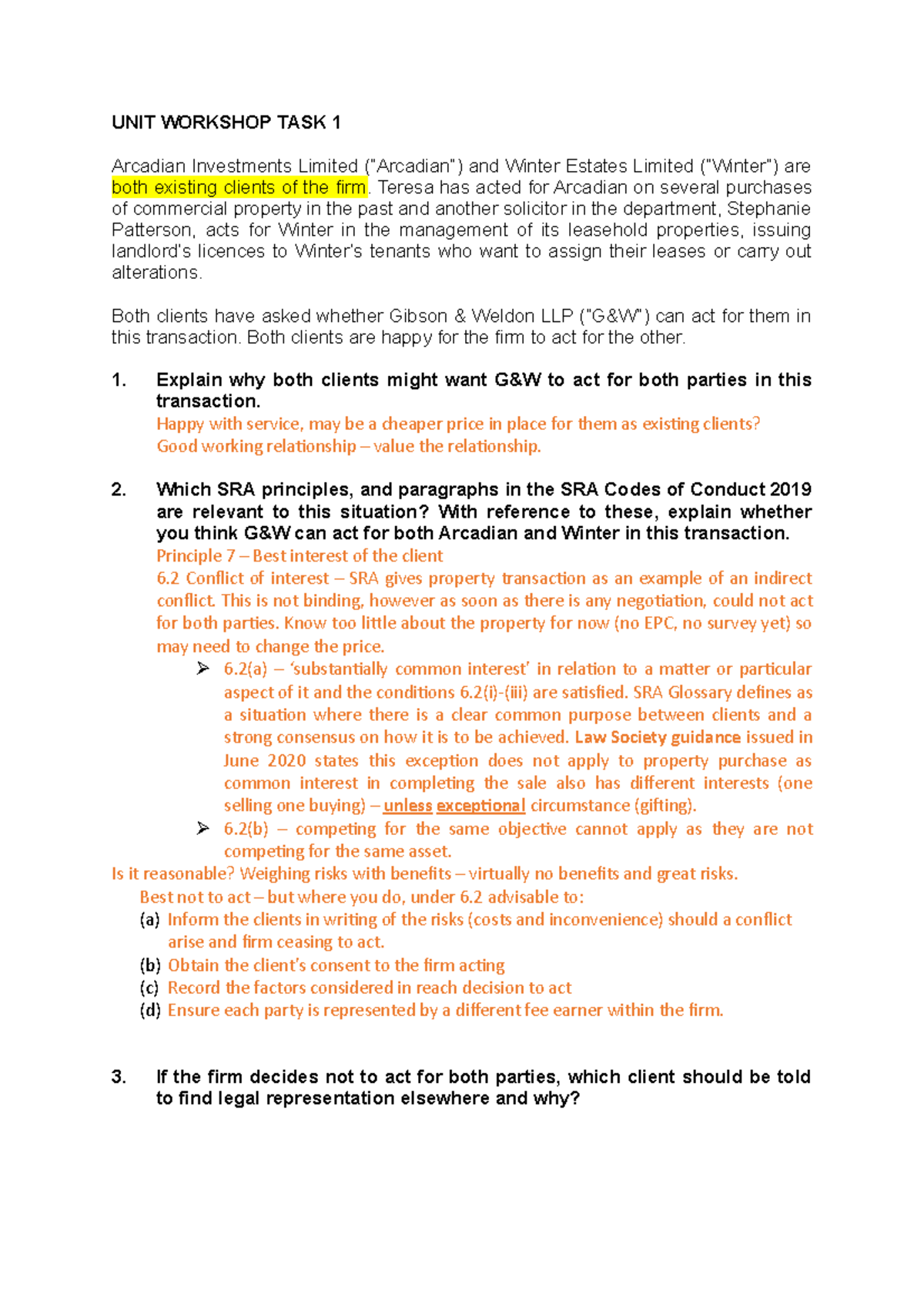 Real Esate WS1 UNIT TASK 1 Arcadian Investments Limited
