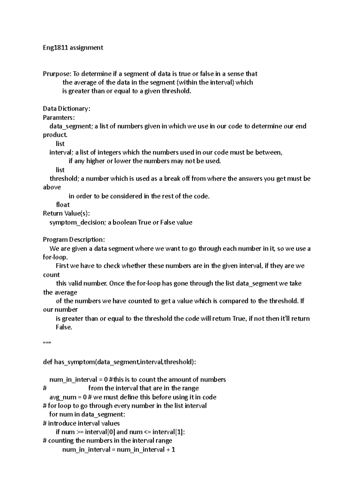 Document 1 - assignment 1 - Eng1811 assignment Prurpose: To determine ...