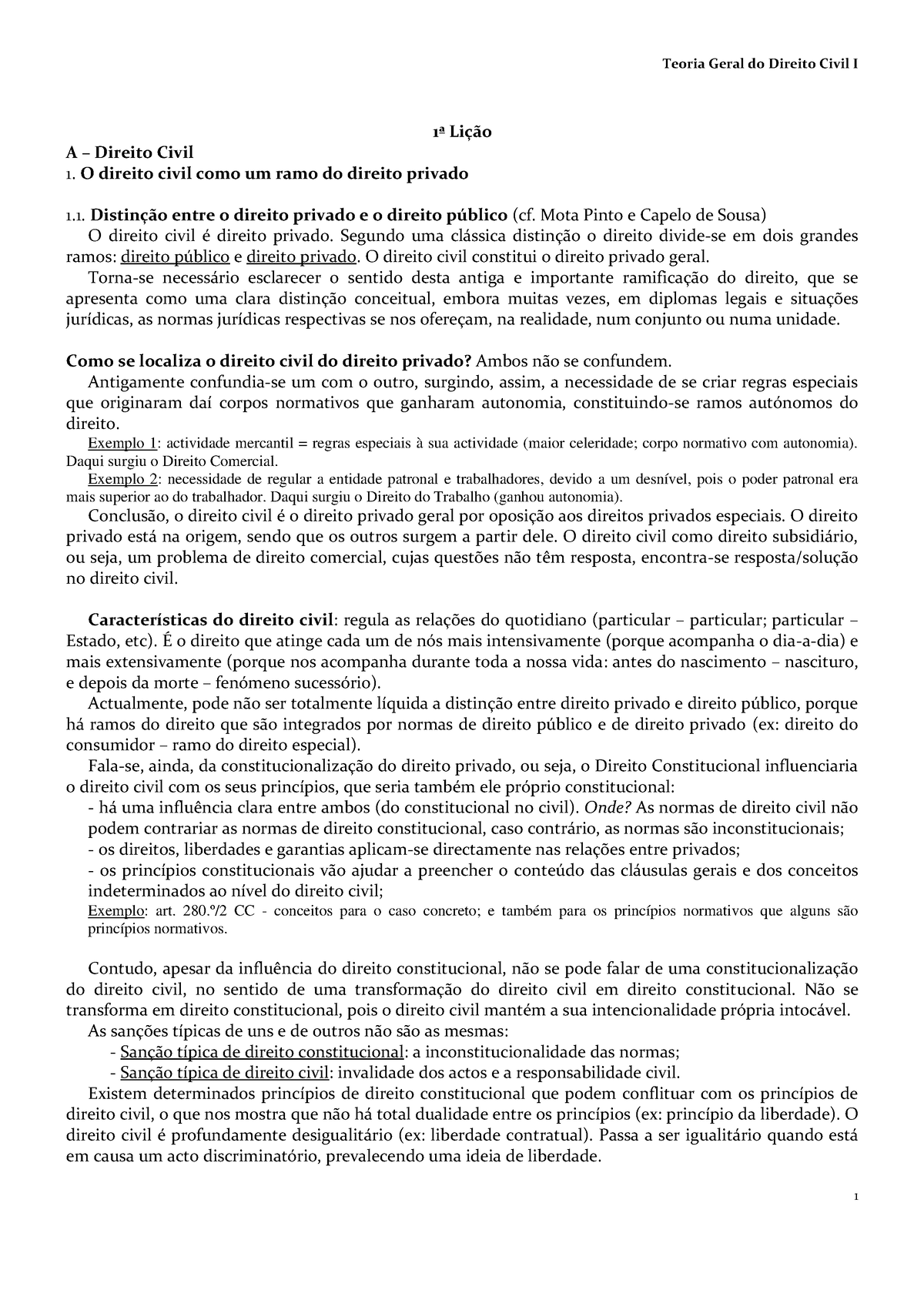 Sebenta Tgdc I 1ª Lição A Direito Civil O Direito Civil Como Um Ramo Do Direito Privado 2753