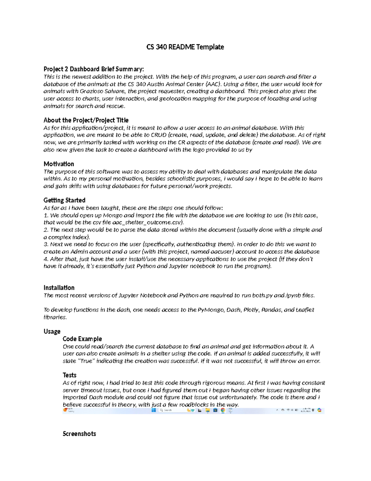 CS 340 Readme Final Template (Finished) - CS 340 README Template ...