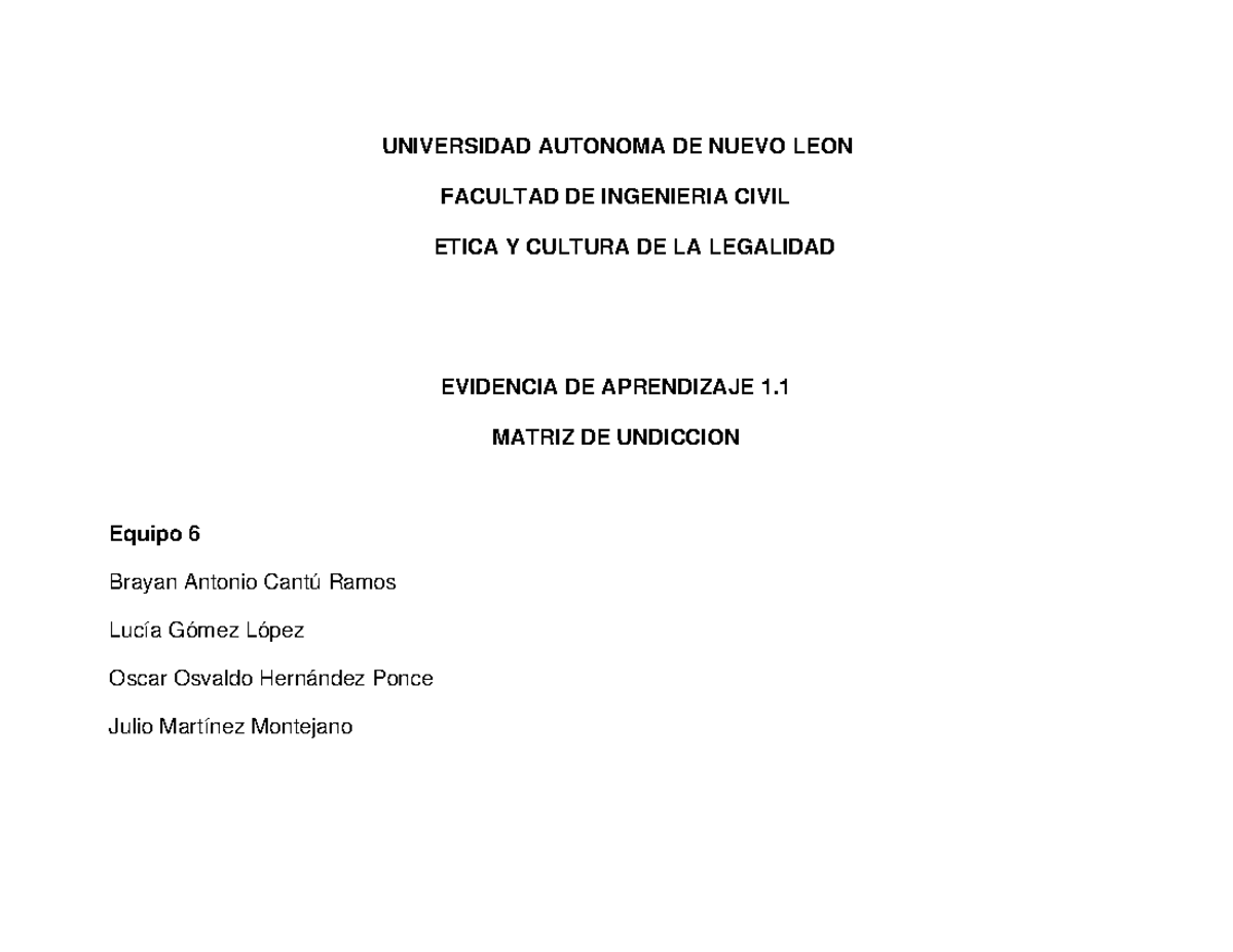 Equipo 6 Evidencia 1 - Etica - UNIVERSIDAD AUTONOMA DE NUEVO LEON ...