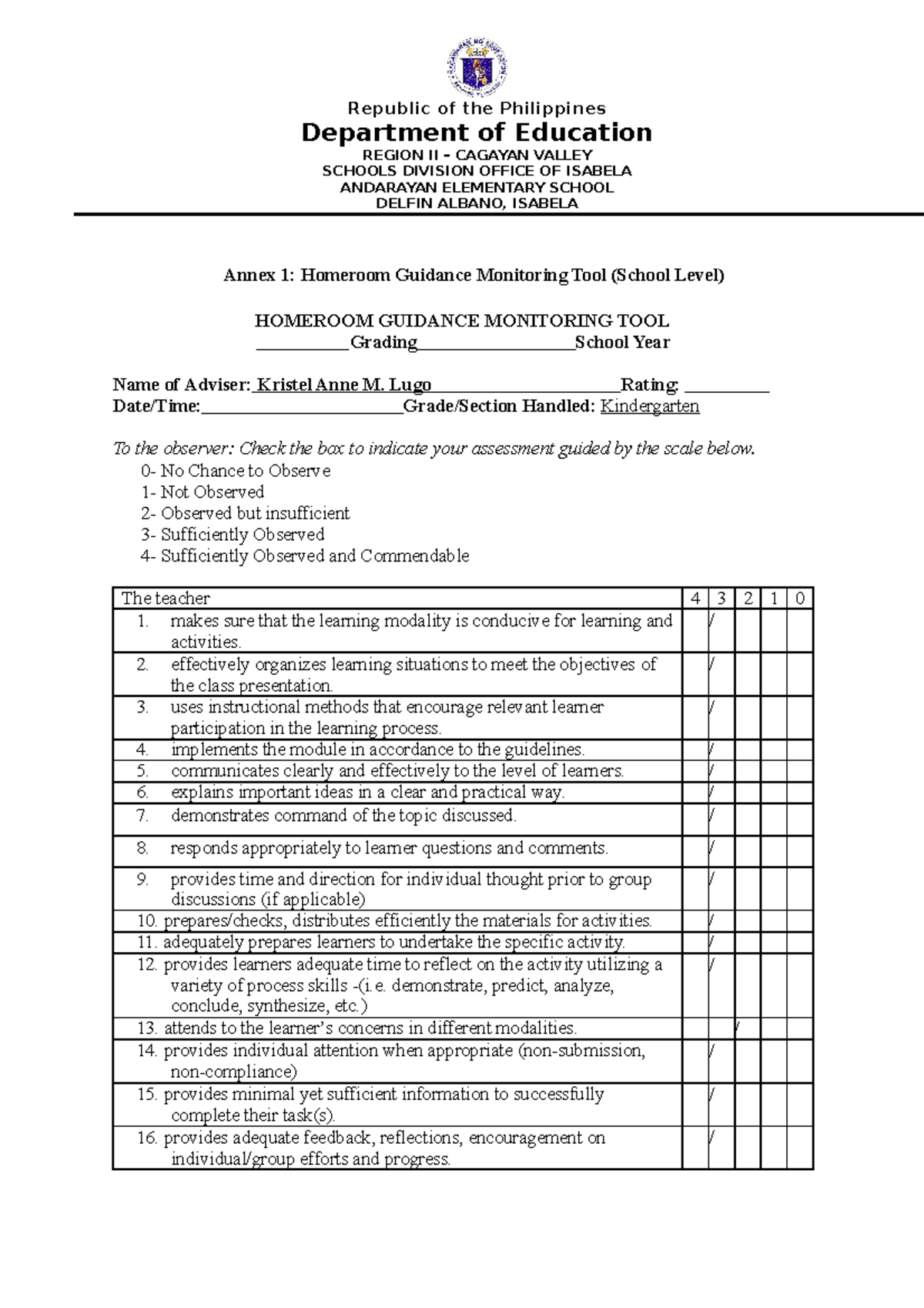 Home room guidance-kinder - Republic of the Philippines Department of ...