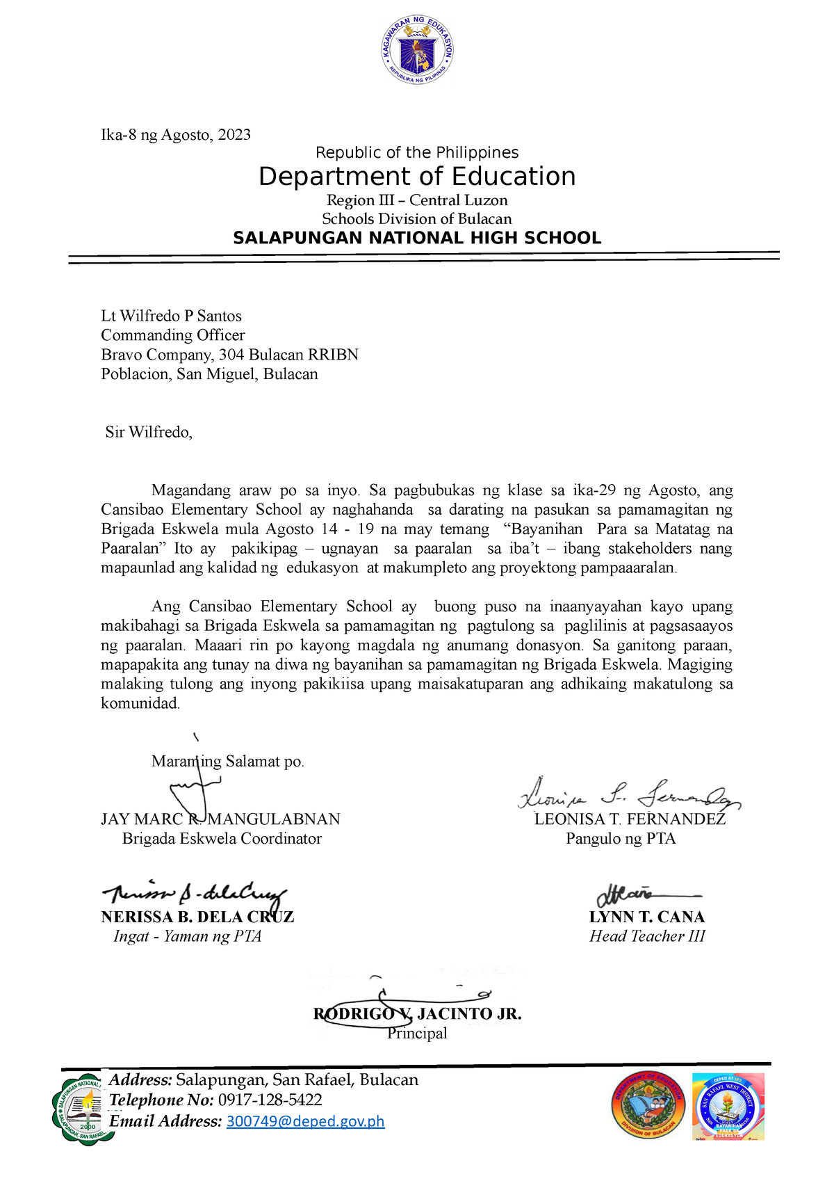 Brigada Eskwela letter 2023 - Elementary Education - TSU - Studocu