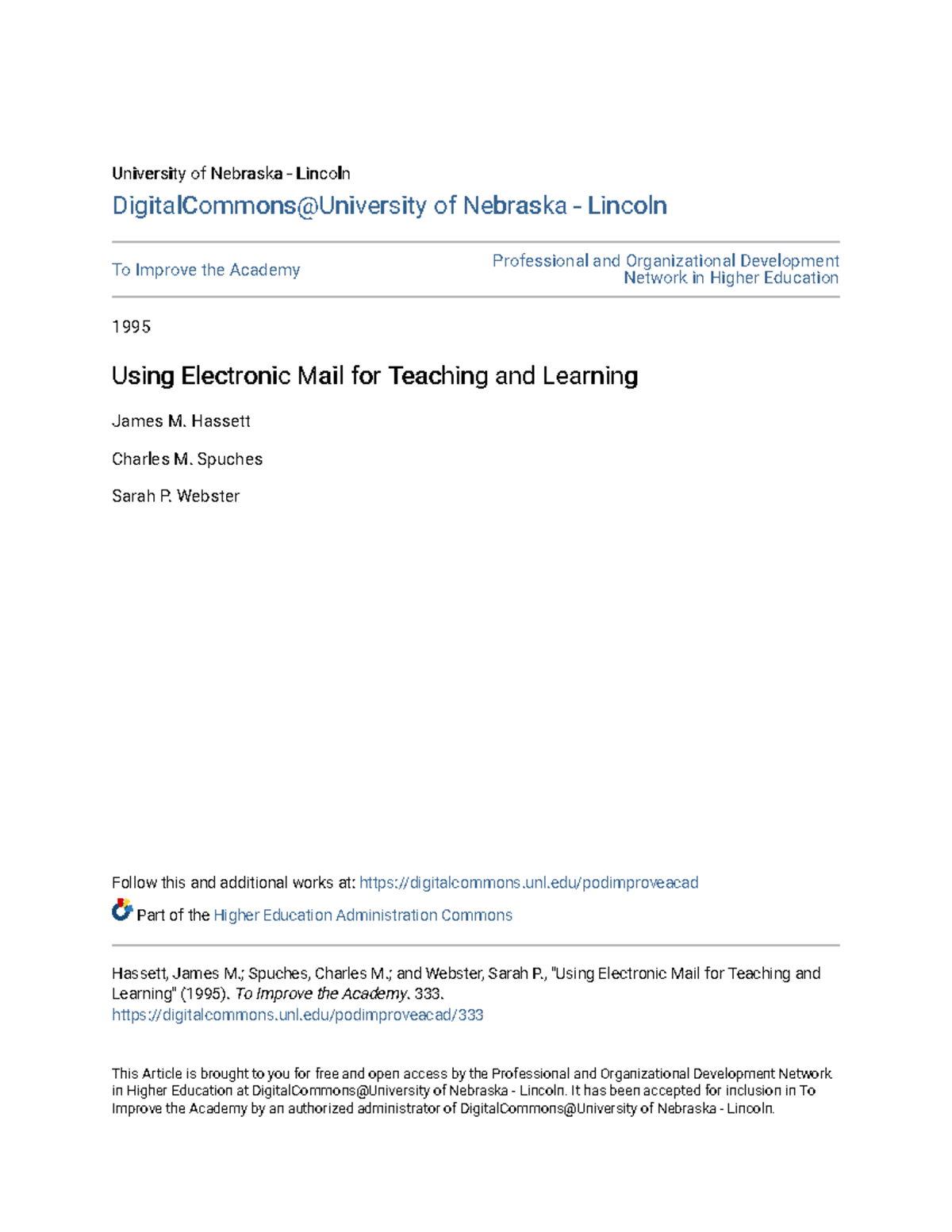 Using Electronic Mail for Teaching and Learning - Hassett ...