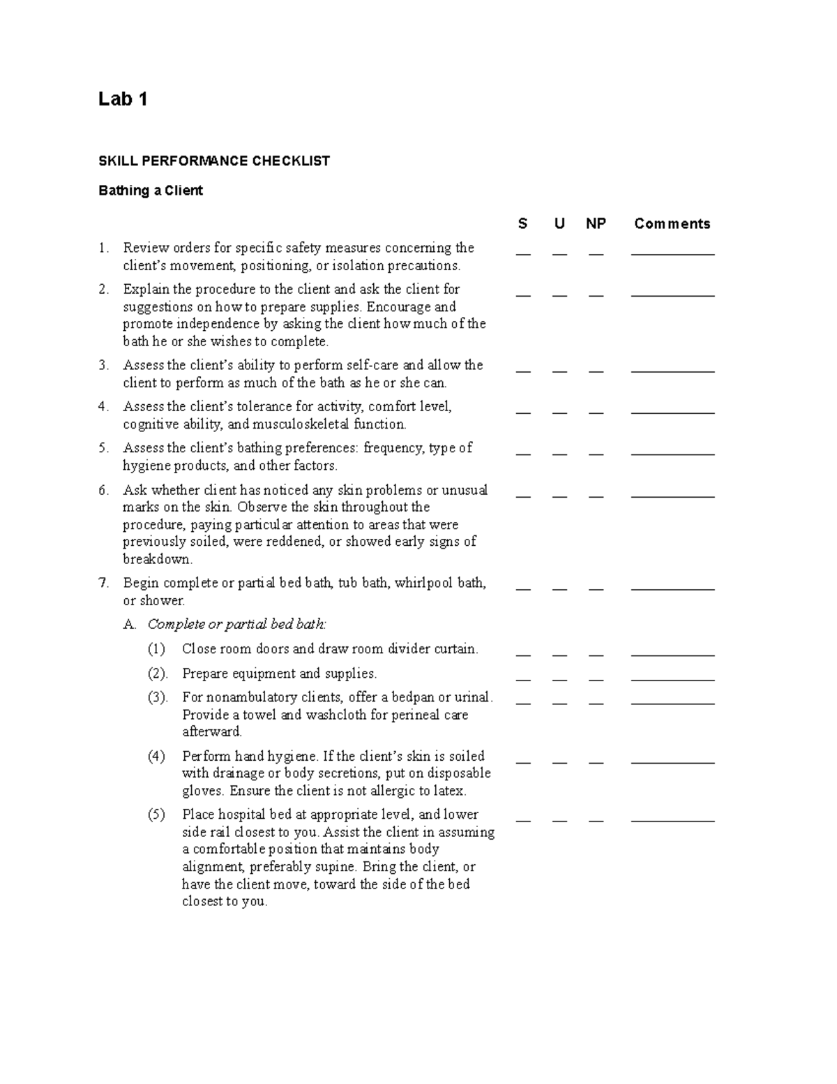 Bathing a client - Useful checklist notes to help students in this ...