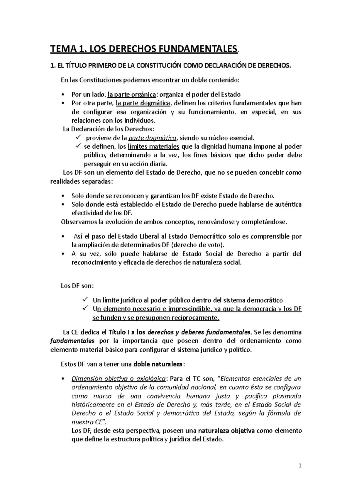 TEMA 1 Derechos Y Libertades - TEMA 1. LOS DERECHOS FUNDAMENTALES. 1 ...