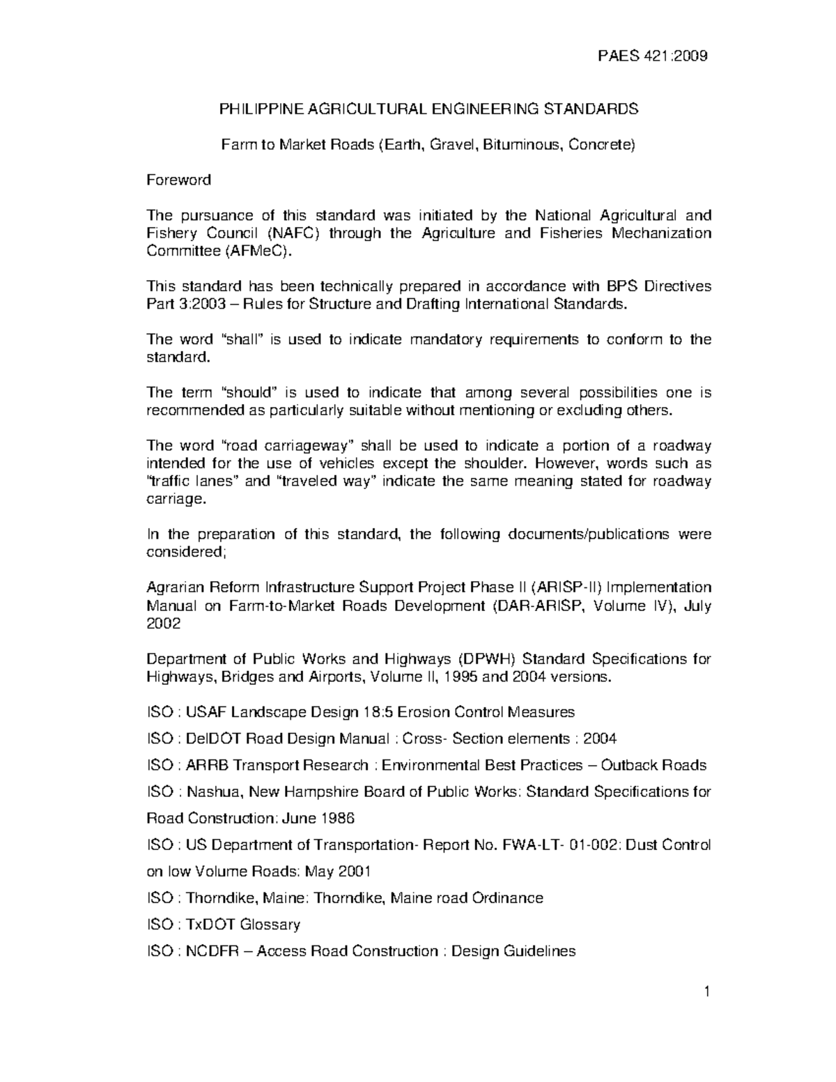 PAES 421 Farm to Market Roads - PHILIPPINE AGRICULTURAL ENGINEERING ...