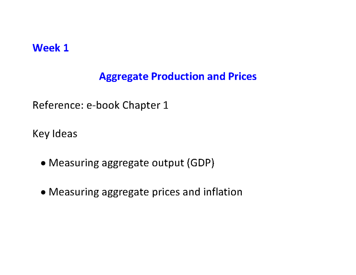 ECON1102 - Week 1 Aggregate Production and Prices Reference: e-book ...