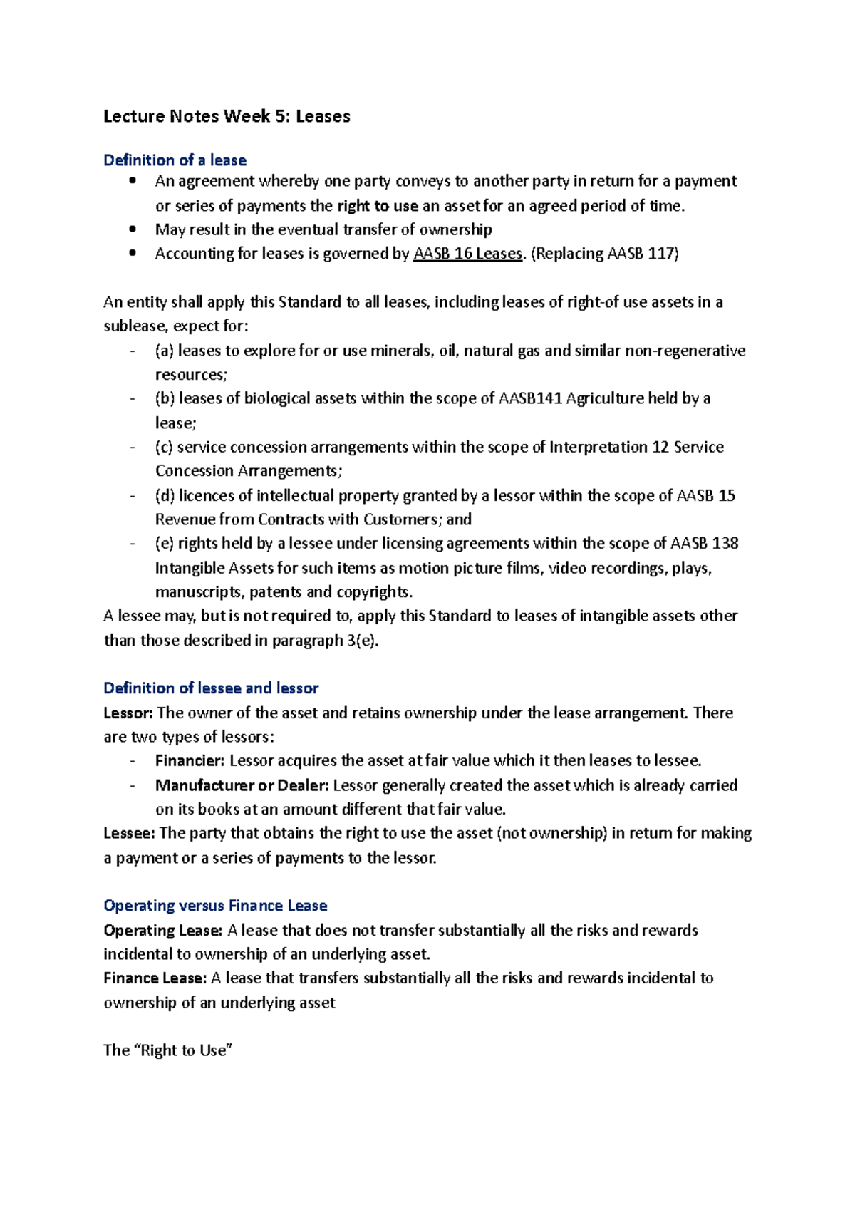 Lecture Notes Week 5 - May result in the eventual transfer of ownership ...