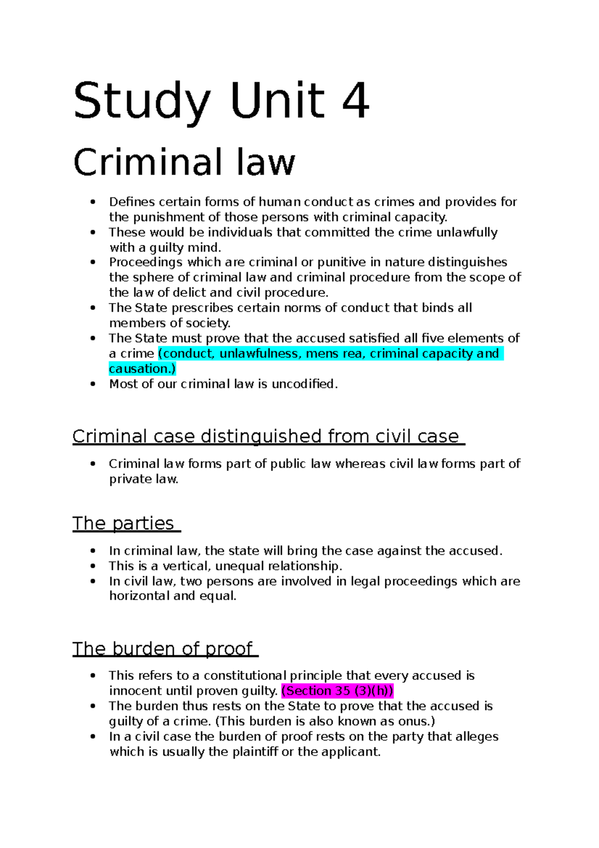 ILL 121 Study unit 4 - Study Unit 4 Criminal law Defines certain forms ...
