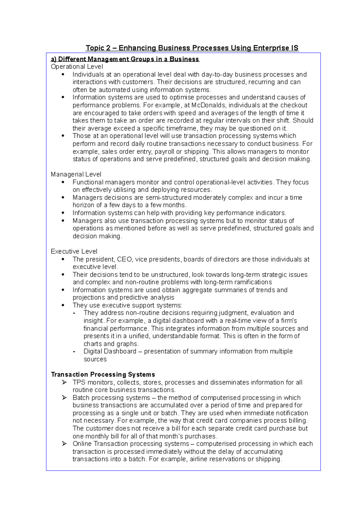 Topic 2 – Enhancing Business Processes Using Enterprise IS - Their ...