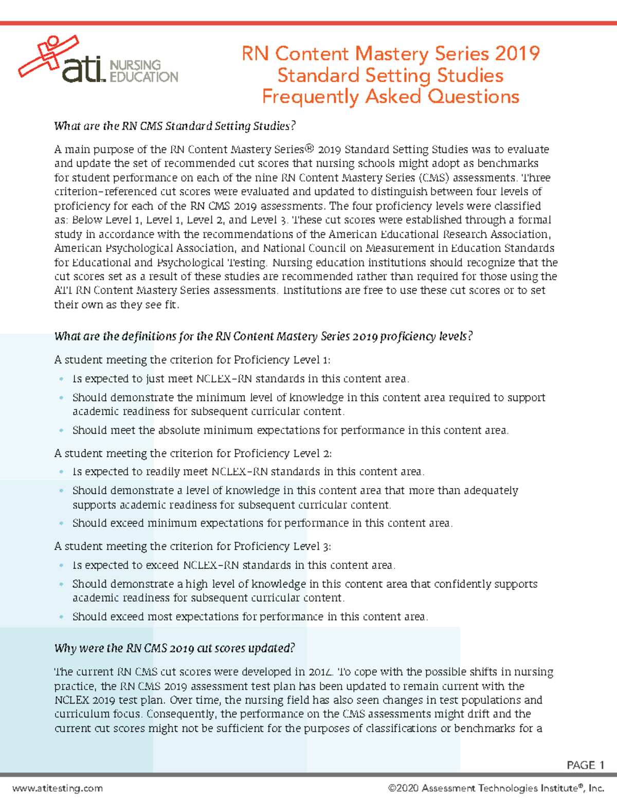 Rn 2019 cms standard setting faq - atitesting ©2020 Assessment ...