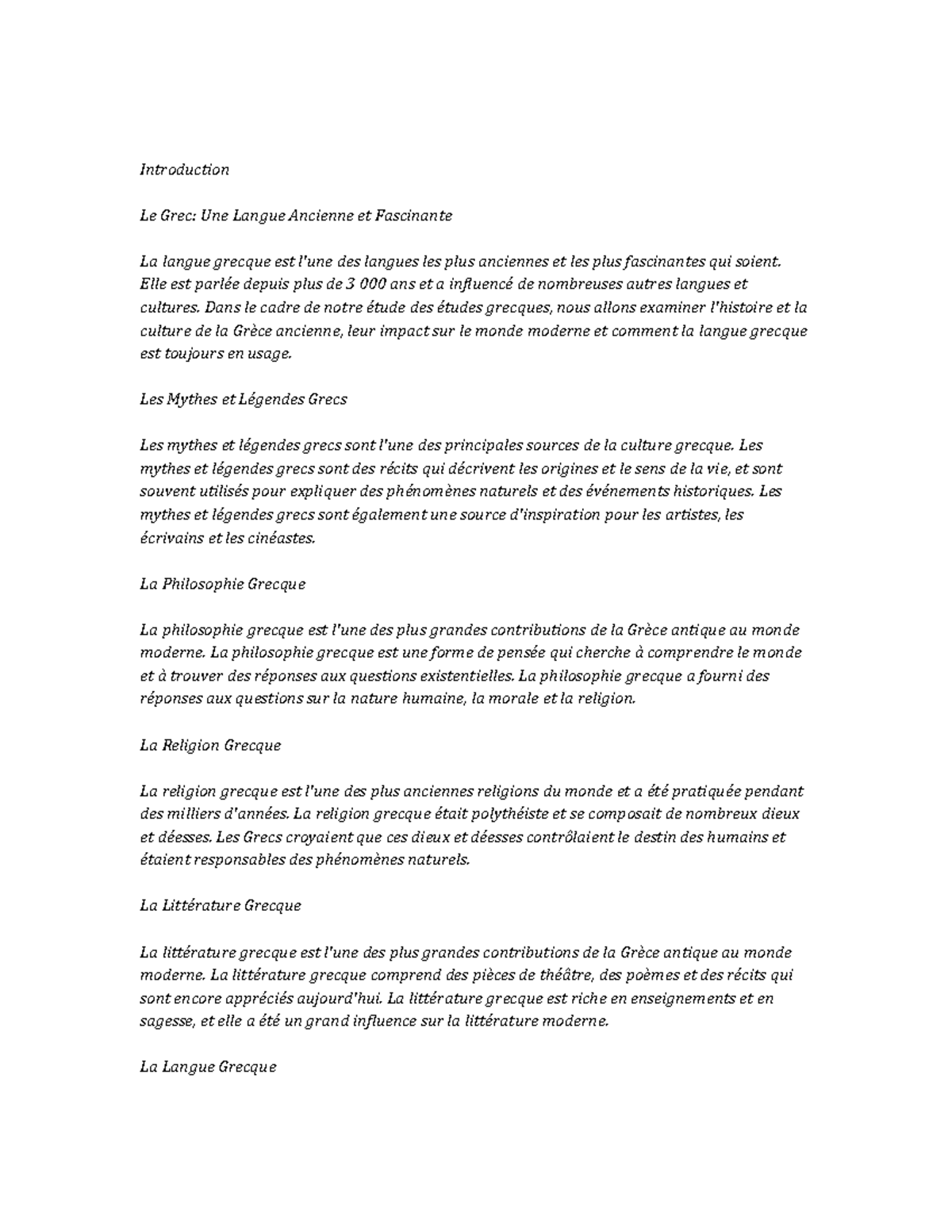 Greek Studies Study Notes - Introduction Le Grec: Une Langue Ancienne ...