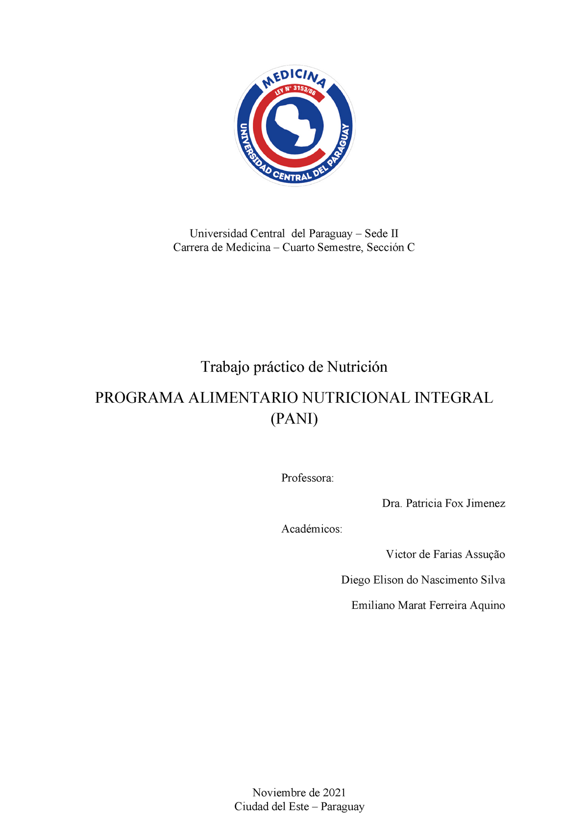 Programa Alimentario Nutricional Integral Pani Universidad Central Del Paraguay Sede Ii 0371