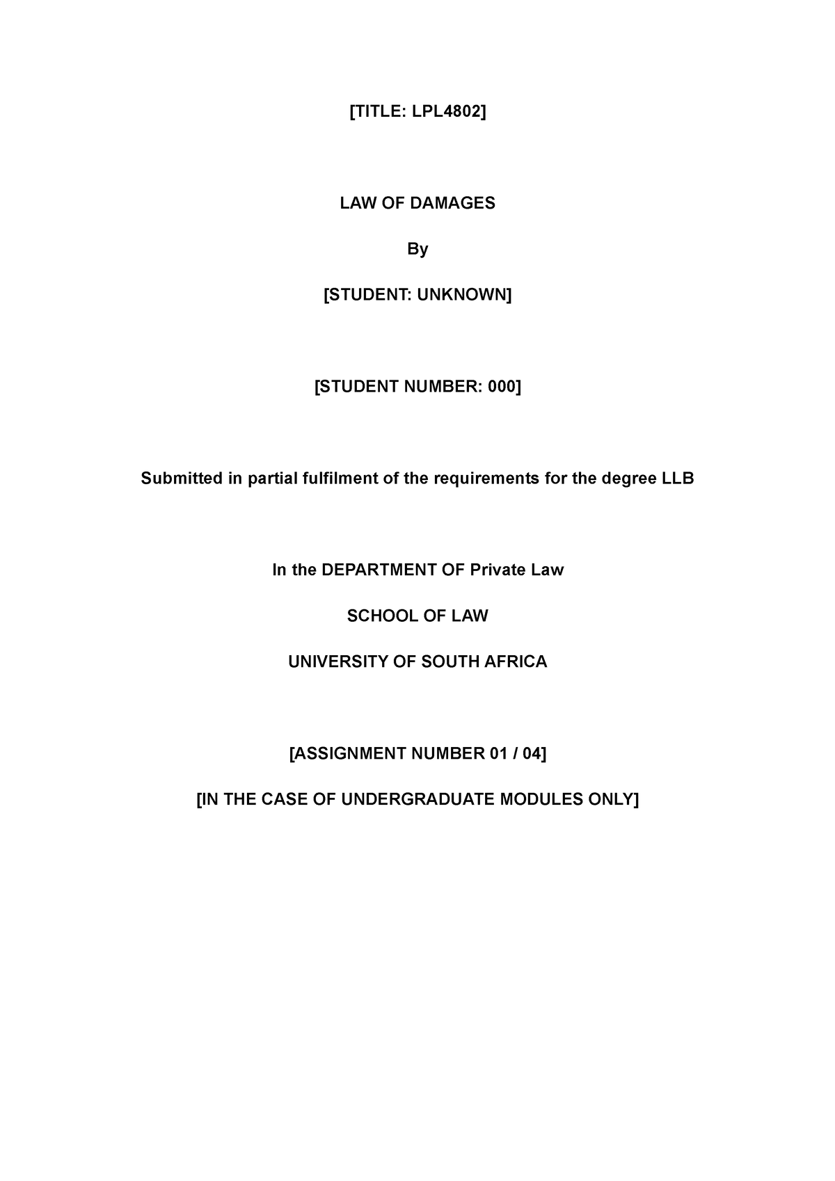 law of damages assignment 2 2021