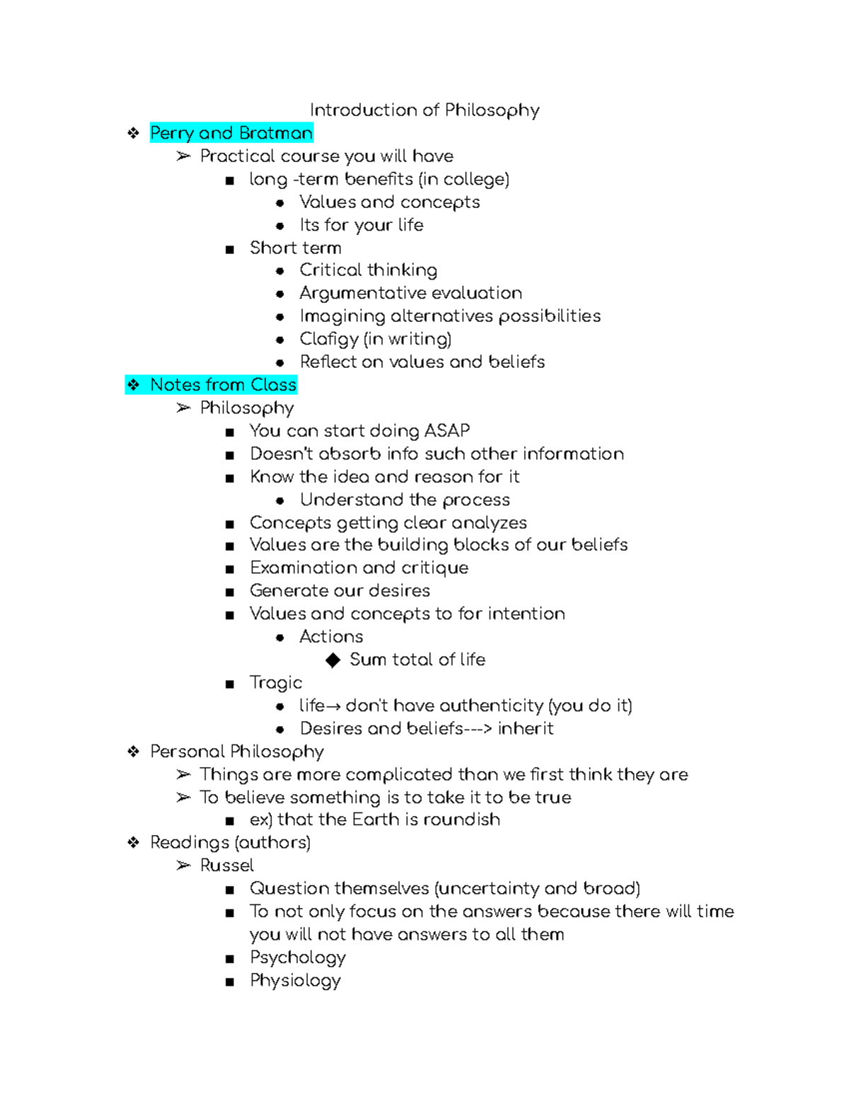 Intro of Phil 101 - Lecture notes 1-2 - Introduction of Philosophy ...