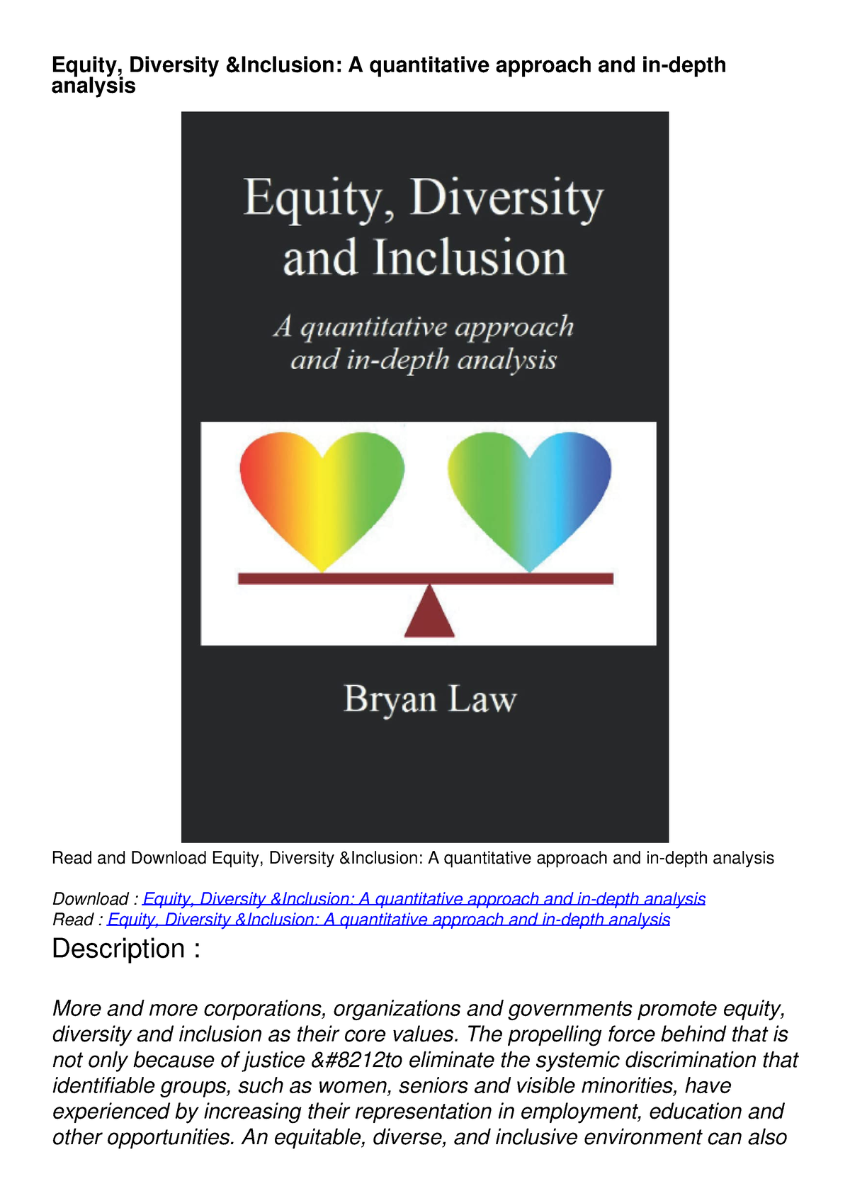 DOWNLOAD/PDF Equity, Diversity Inclusion: A Quantitative Approach And ...