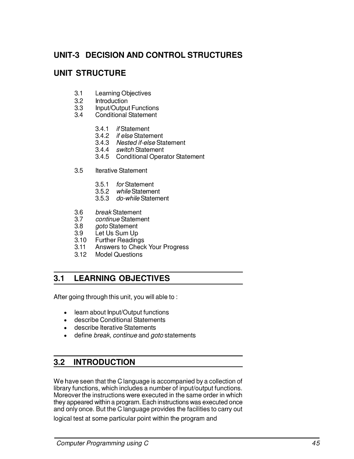 Mod-3-c - Bca c - UNIT-3 DECISION AND CONTROL STRUCTURES UNIT STRUCTURE ...