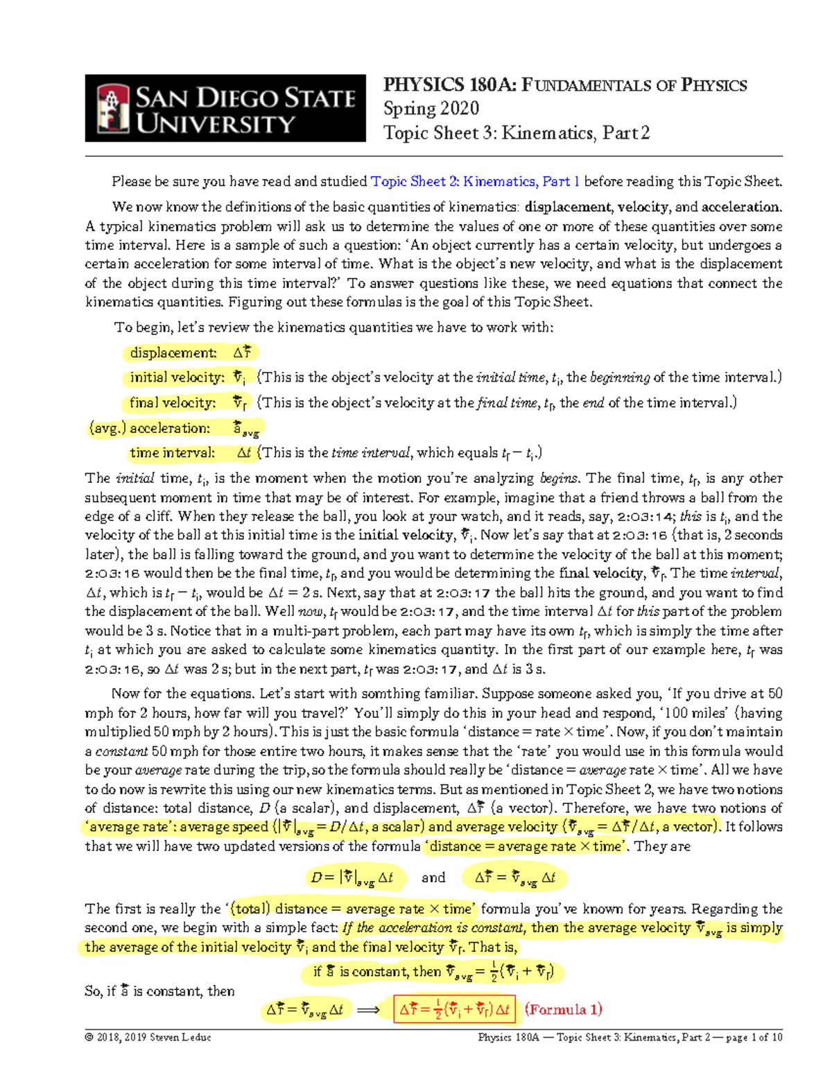 Topic Sheet 3 - Lecture notes 3 - Physics 180A — Topic Sheet 3 ...
