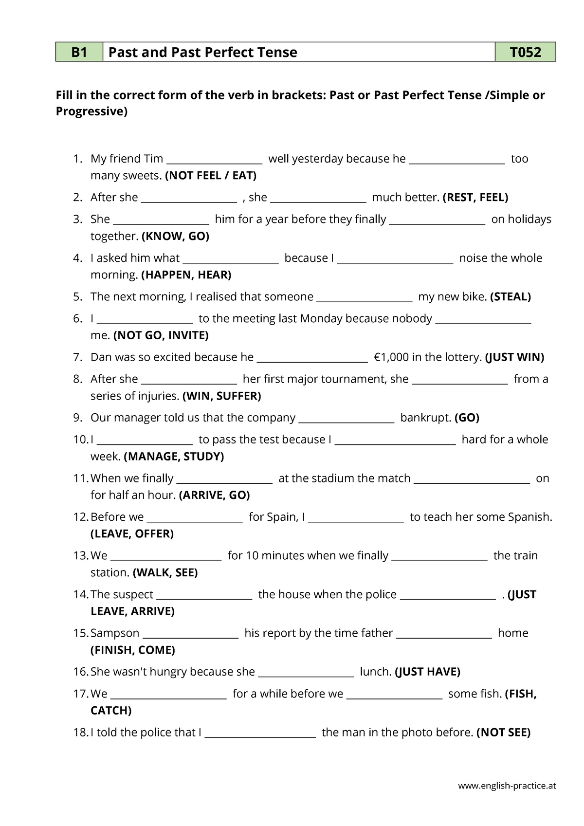 T 052 past past perefect - english-practice B1 Past and Past Perfect ...