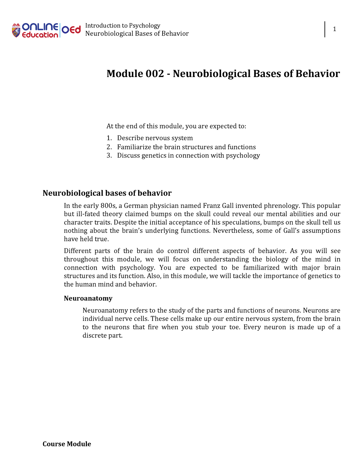 Module 002 - Neurobiological Bases Of Behavior - Neurobiological Bases ...