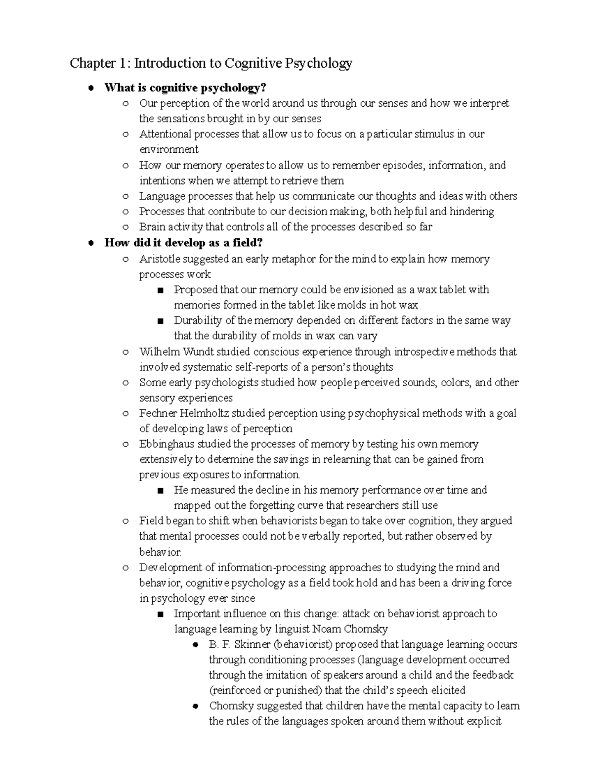 Cognitive Psychology Notes- Exam 1 - Chapter 1: Introduction To ...