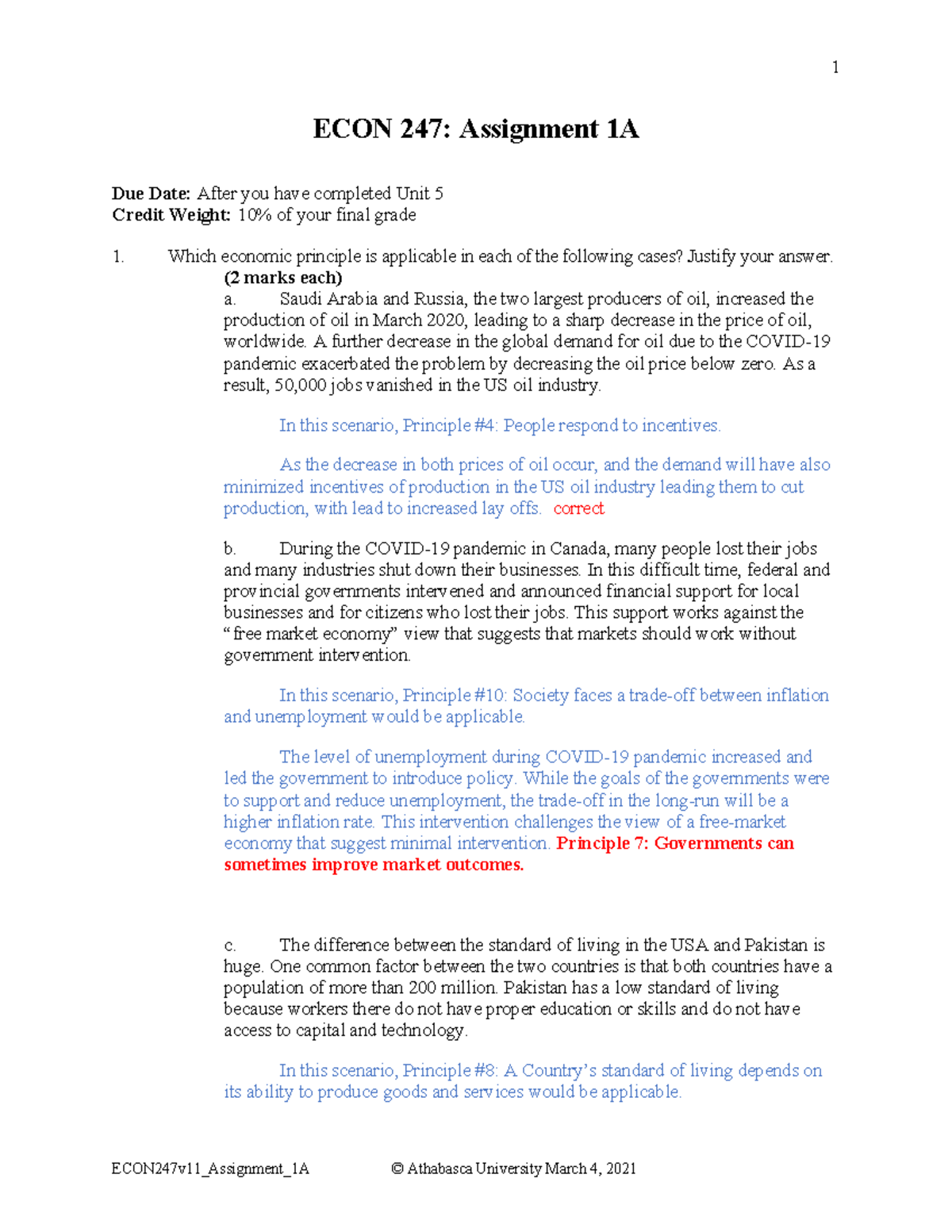 Hakala econ247 assign 1 - Marked - ECON 247: Assignment 1A Due Date ...