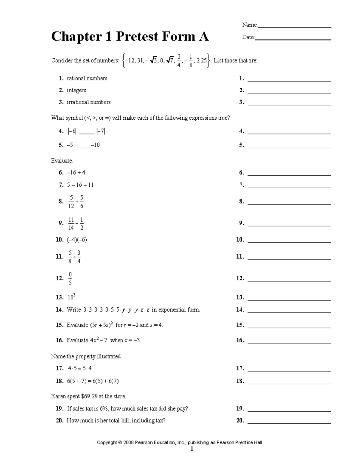 Ejercicios de repaso de temas inicios básicos de algebra - Chapter 1 ...