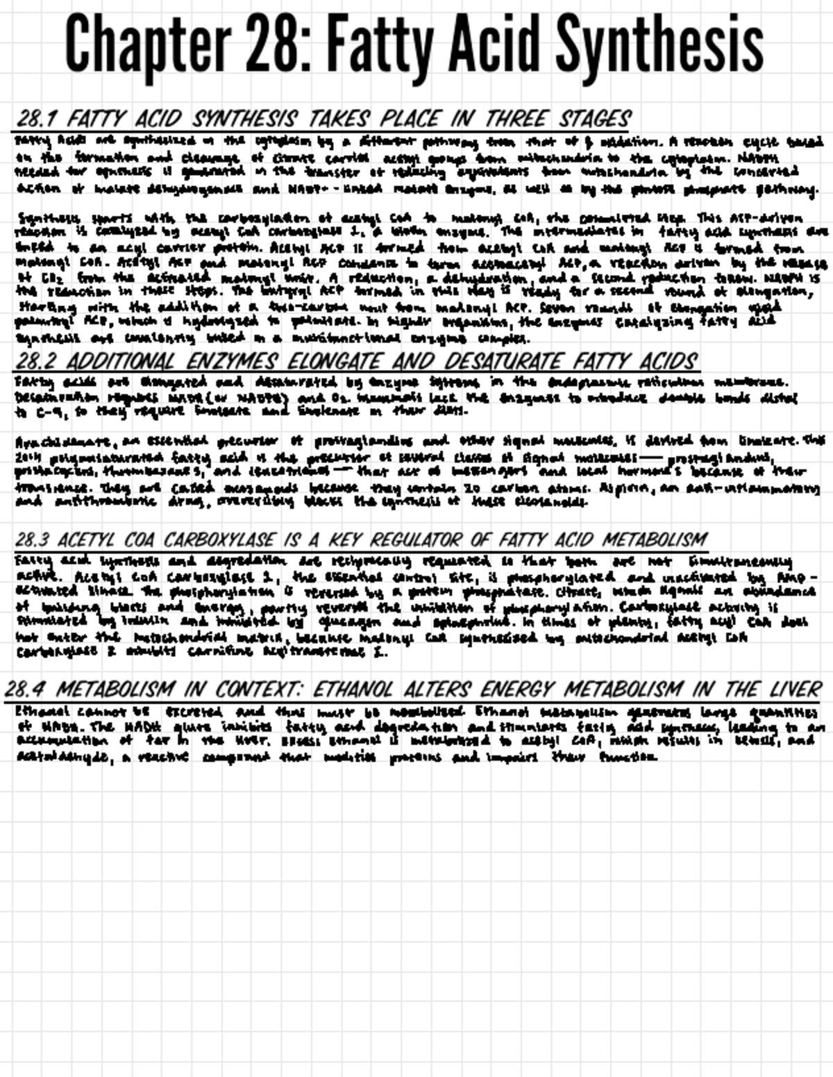Chapter 28 Textbook Notes - Fatty Acids are synthesized in the ...