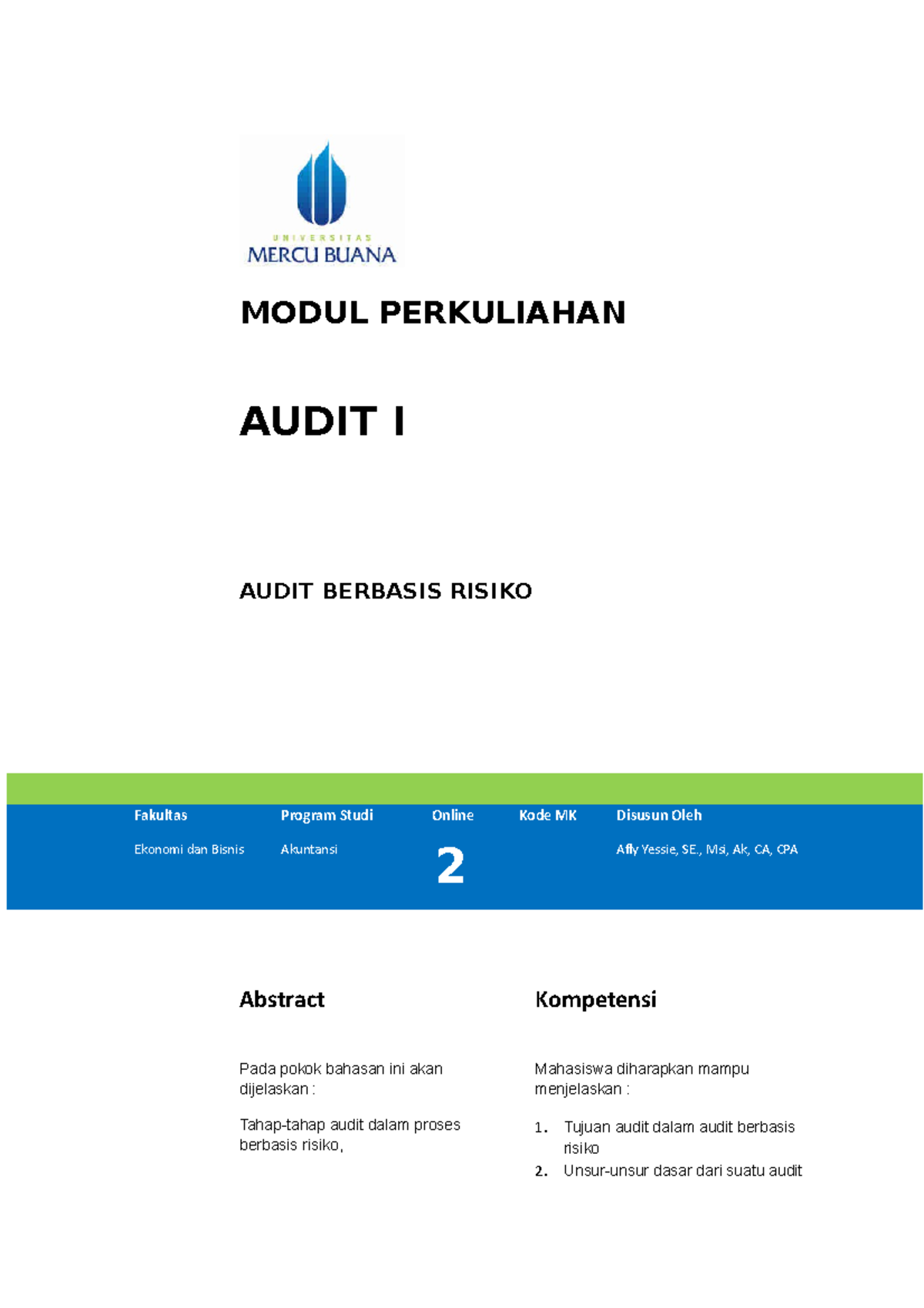 TM2. Audit Berbasis Risiko - MODUL PERKULIAHAN AUDIT I AUDIT BERBASIS ...