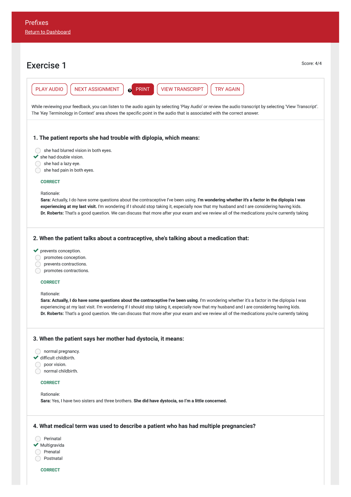 Prefixes Practice question and answers from medical language lab