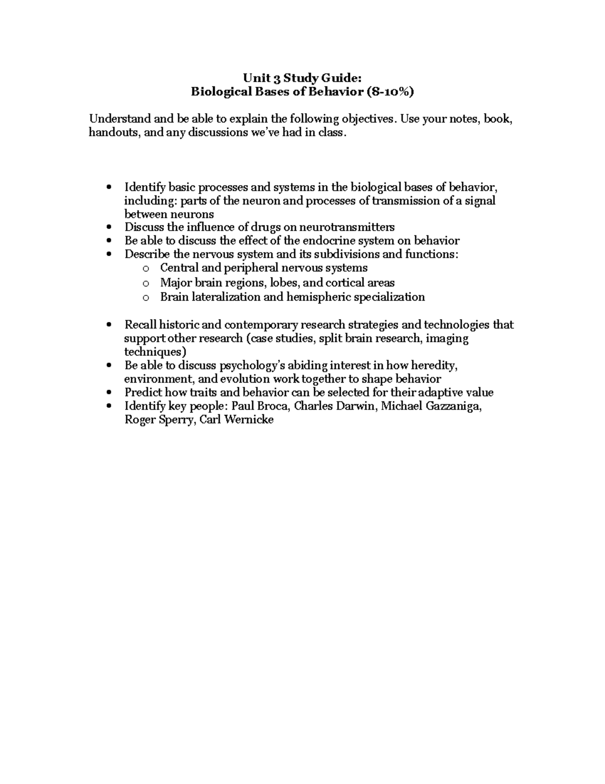 Unit3 sdyguide - pdf - Unit 3 Study Guide: Biological Bases of Behavior ...