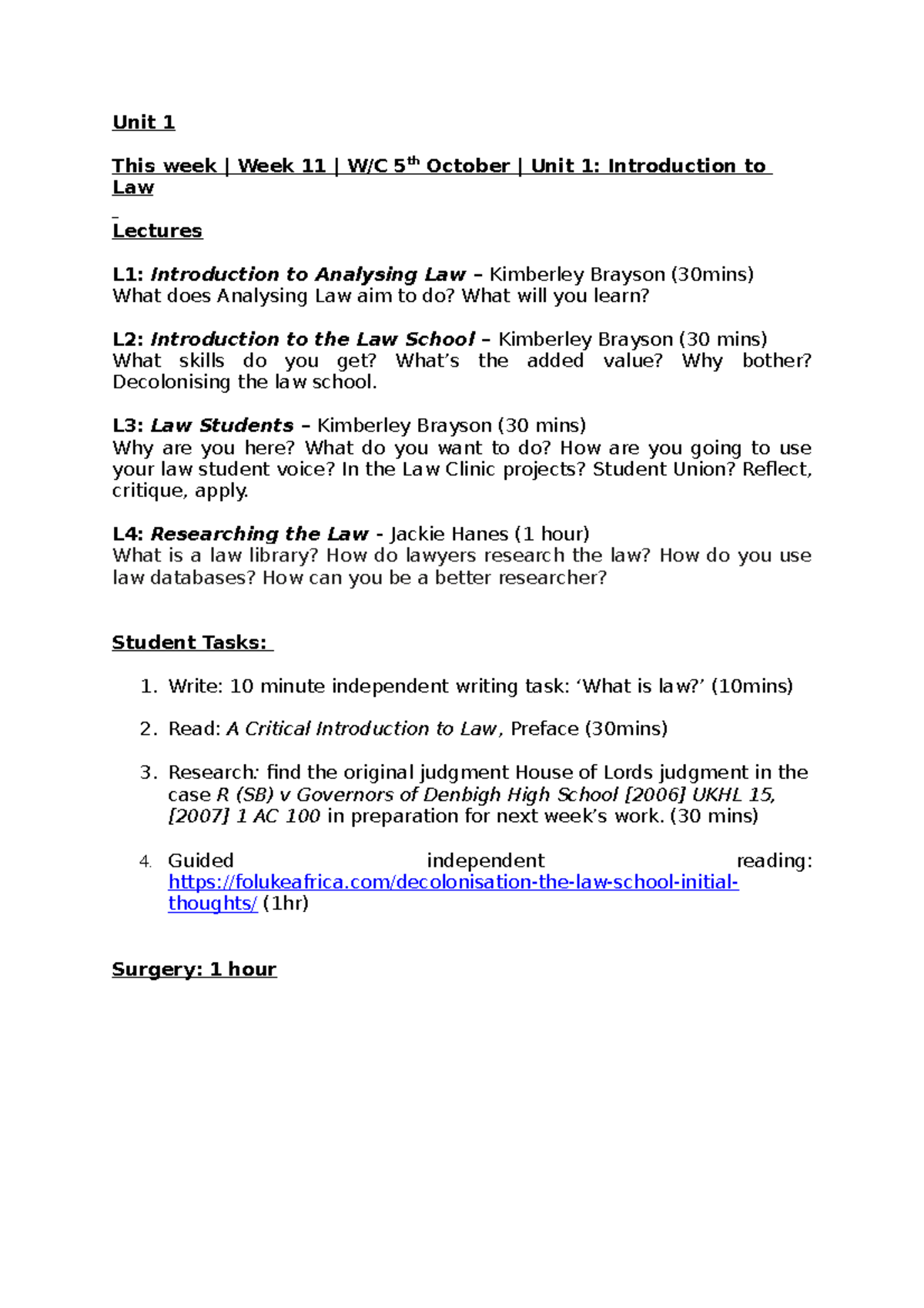 This week Unit 1 - Week 1 Coursework - Unit 1 This week | Week 11 | W/C ...