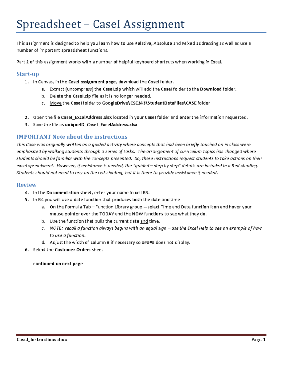 Case I Instructions - asdcx - Spreadsheet – CaseI Assignment This ...