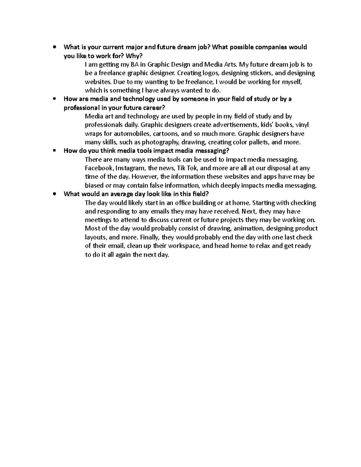 Com 1302-1 discussion - What is your current major and future dream job ...