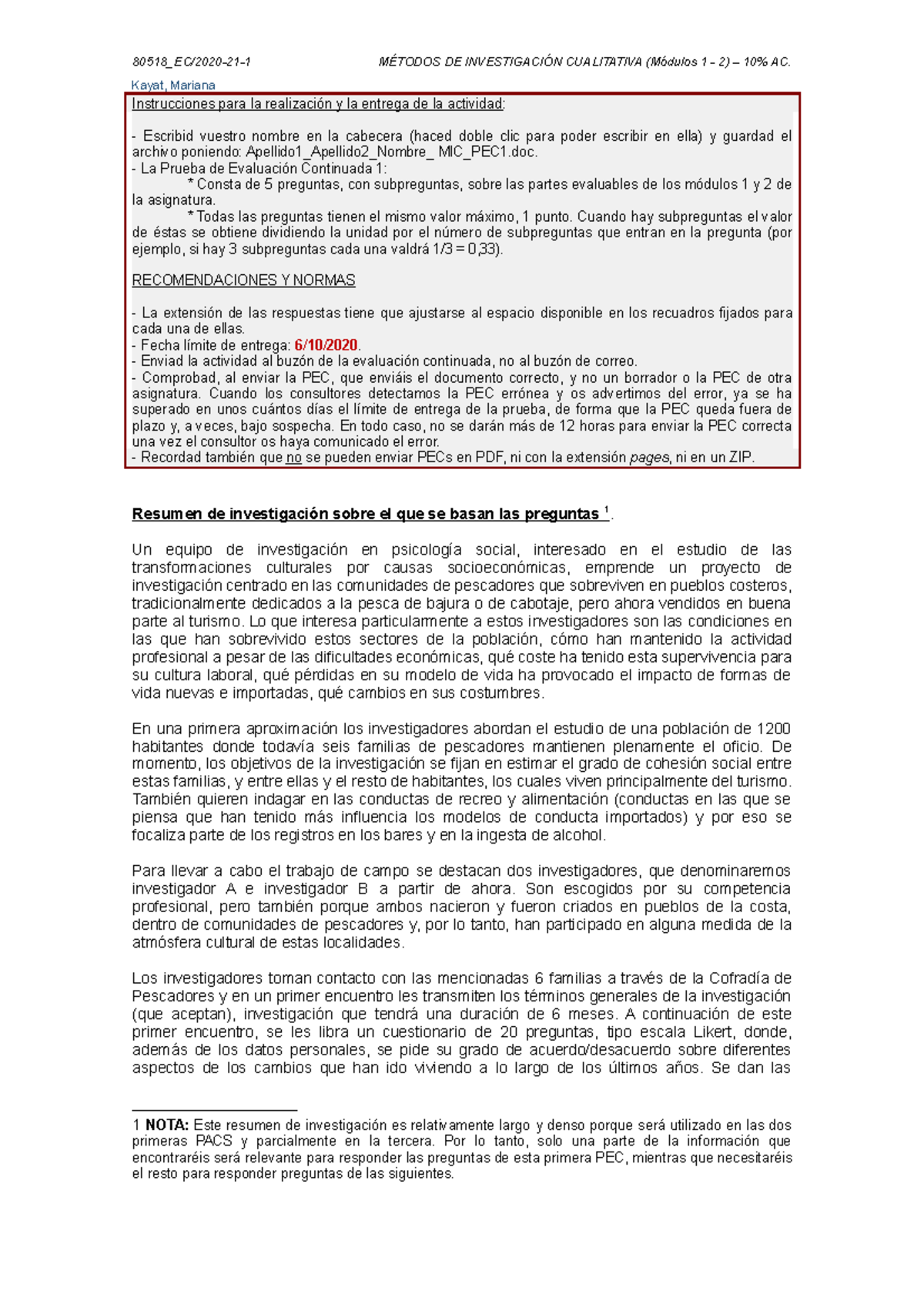 PEC1 nota B MIC - Métodos de investigación cualitativa - UOC - Studocu