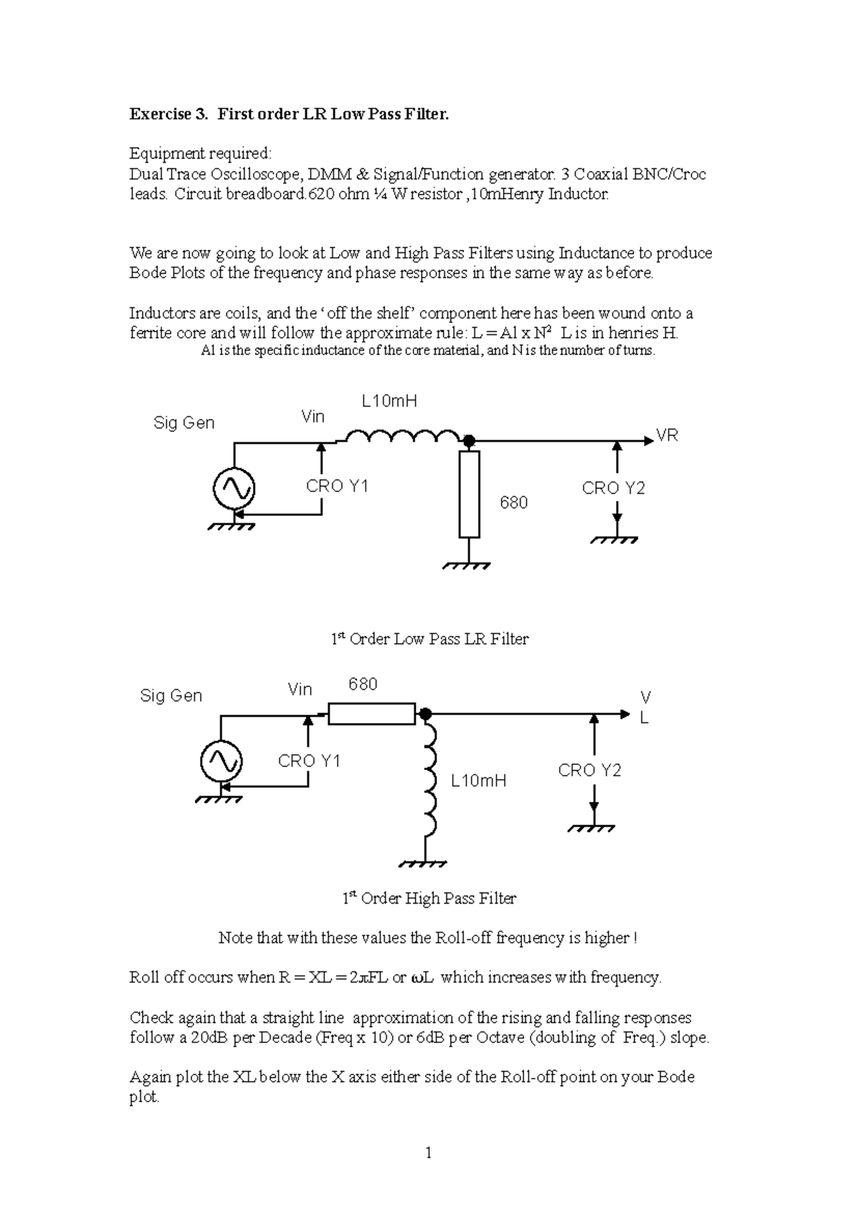 Signal Processing - Exercise 3 - Exercise 3. First order LR Low Pass ...