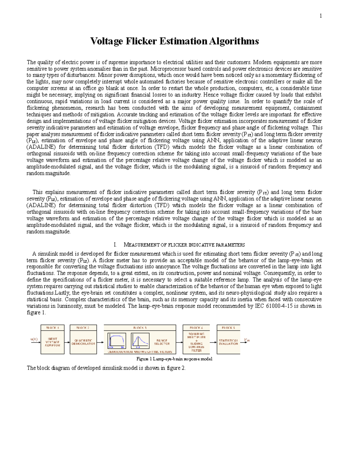 Flicker estimation Algorithms - The quality of electric power is of ...